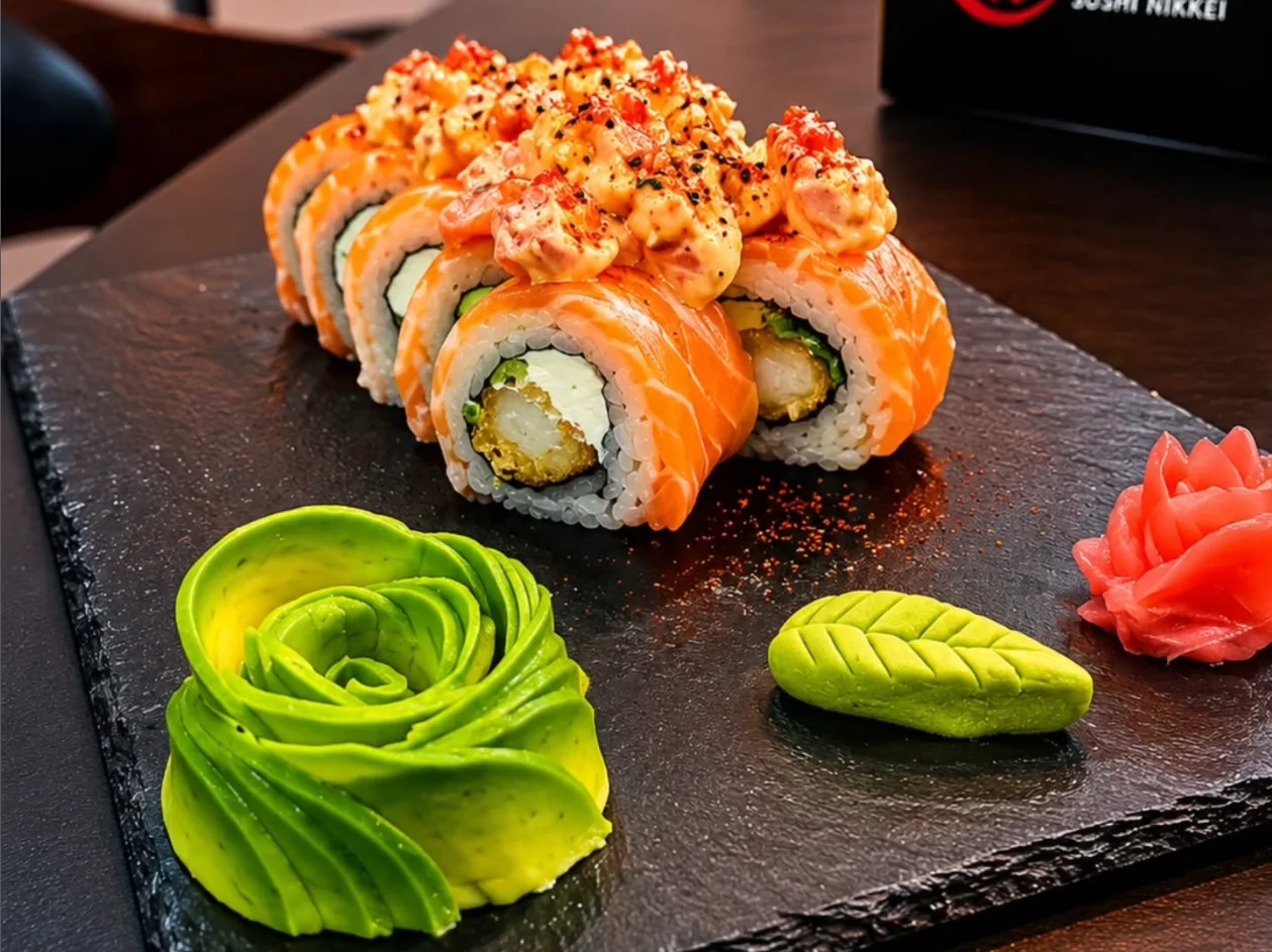 Sake roll spicy con camarón